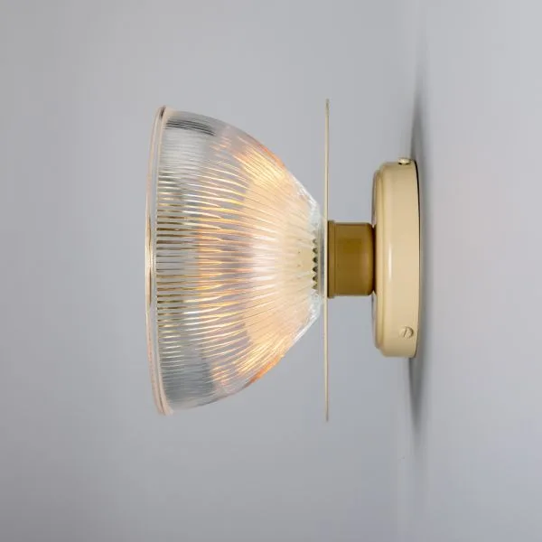 Eclipse Coloured Brass and Holophane Glass Dish Wall Light Holophane & Prismatic Wall Lights Great Lighting UK Ltd